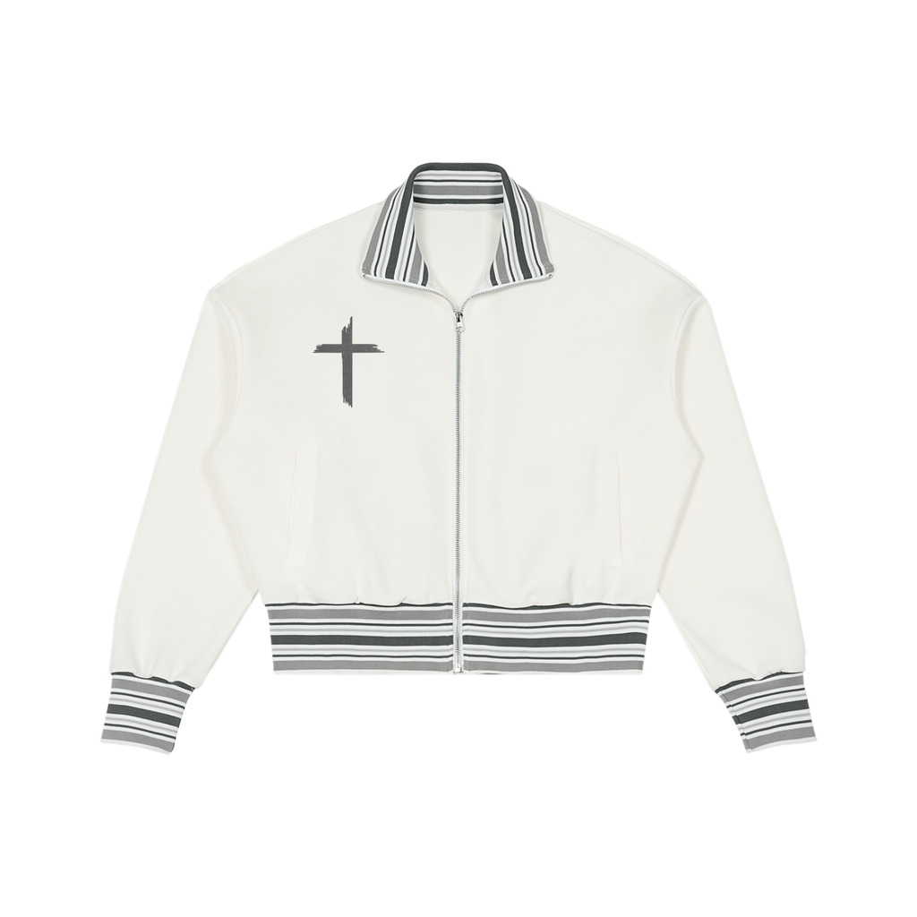 Striped Rib Collar Zip Jacket