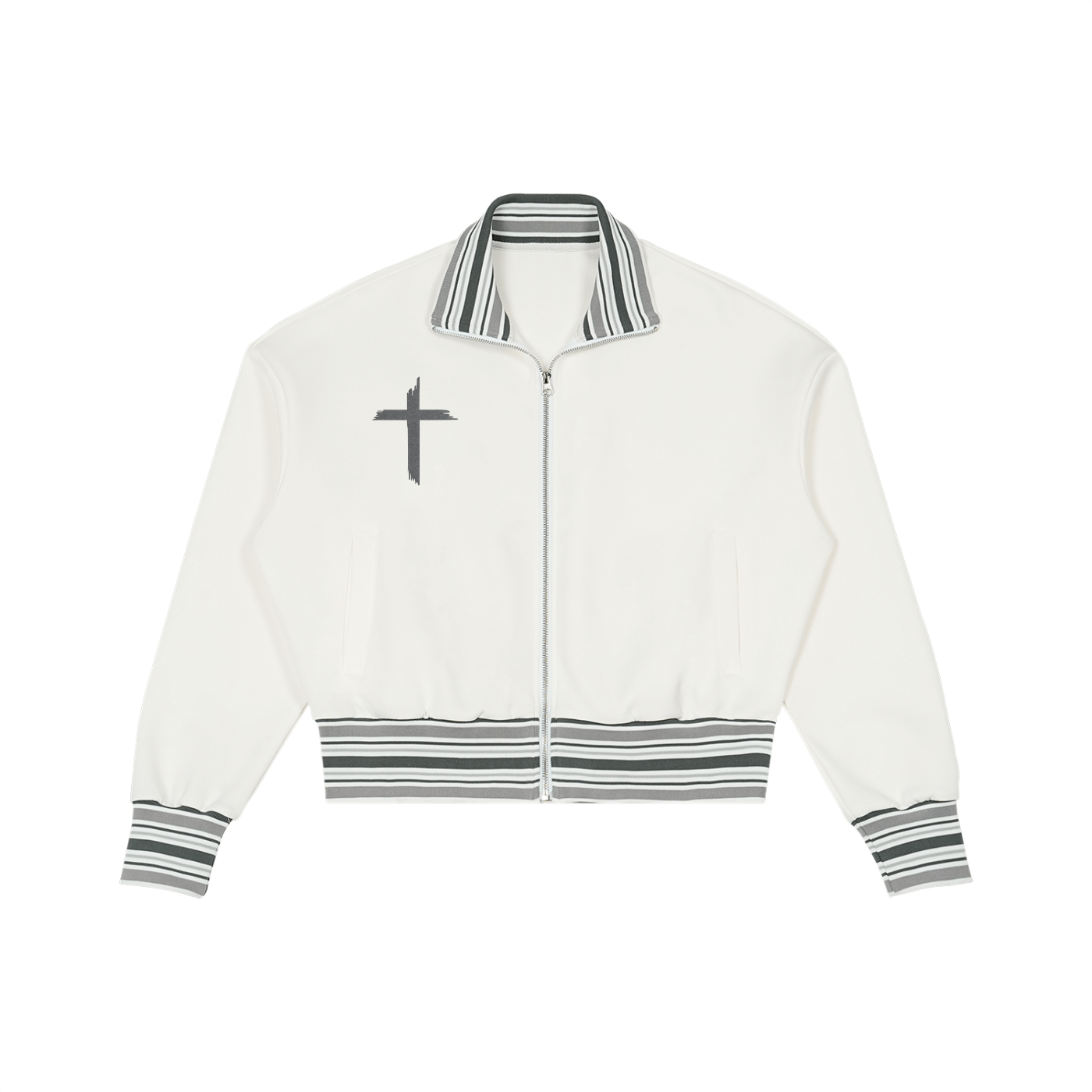 Striped Rib Collar Zip Jacket