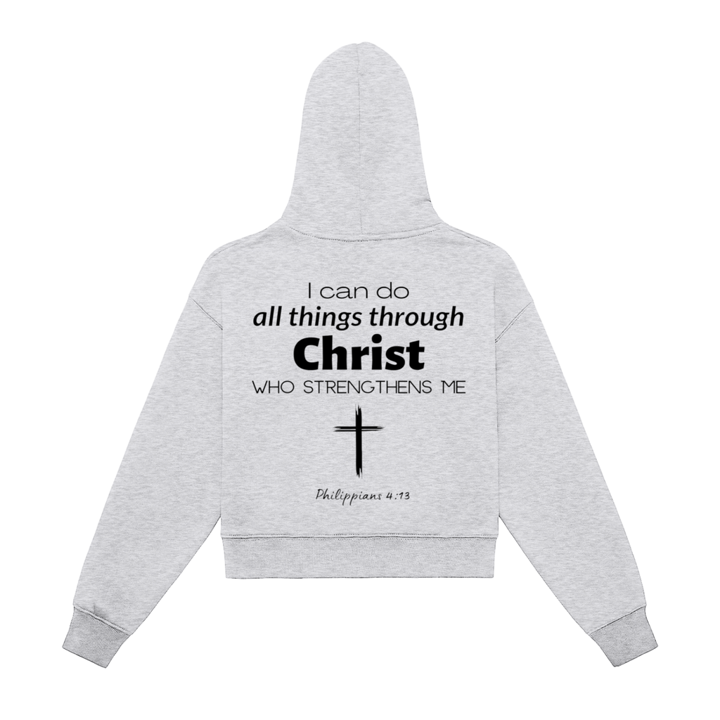 Fleeced Zip-Up Cropped Hoodie