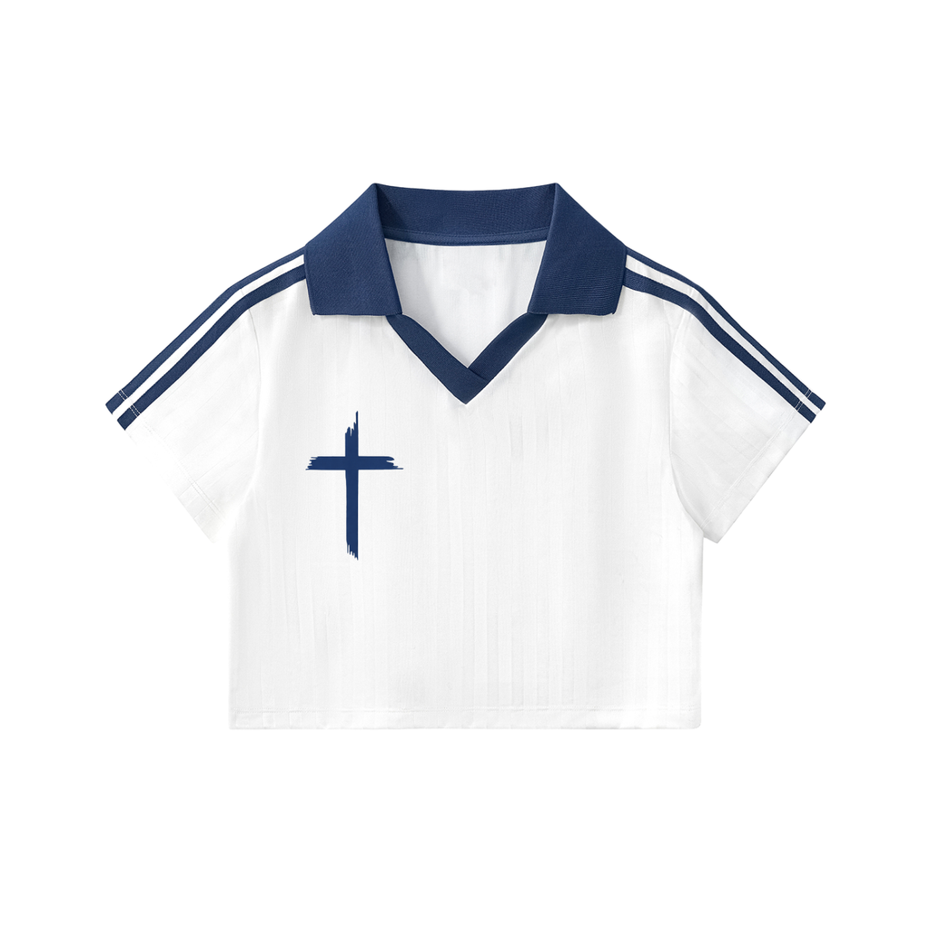 Contrast Collar Striped Cropped Jersey