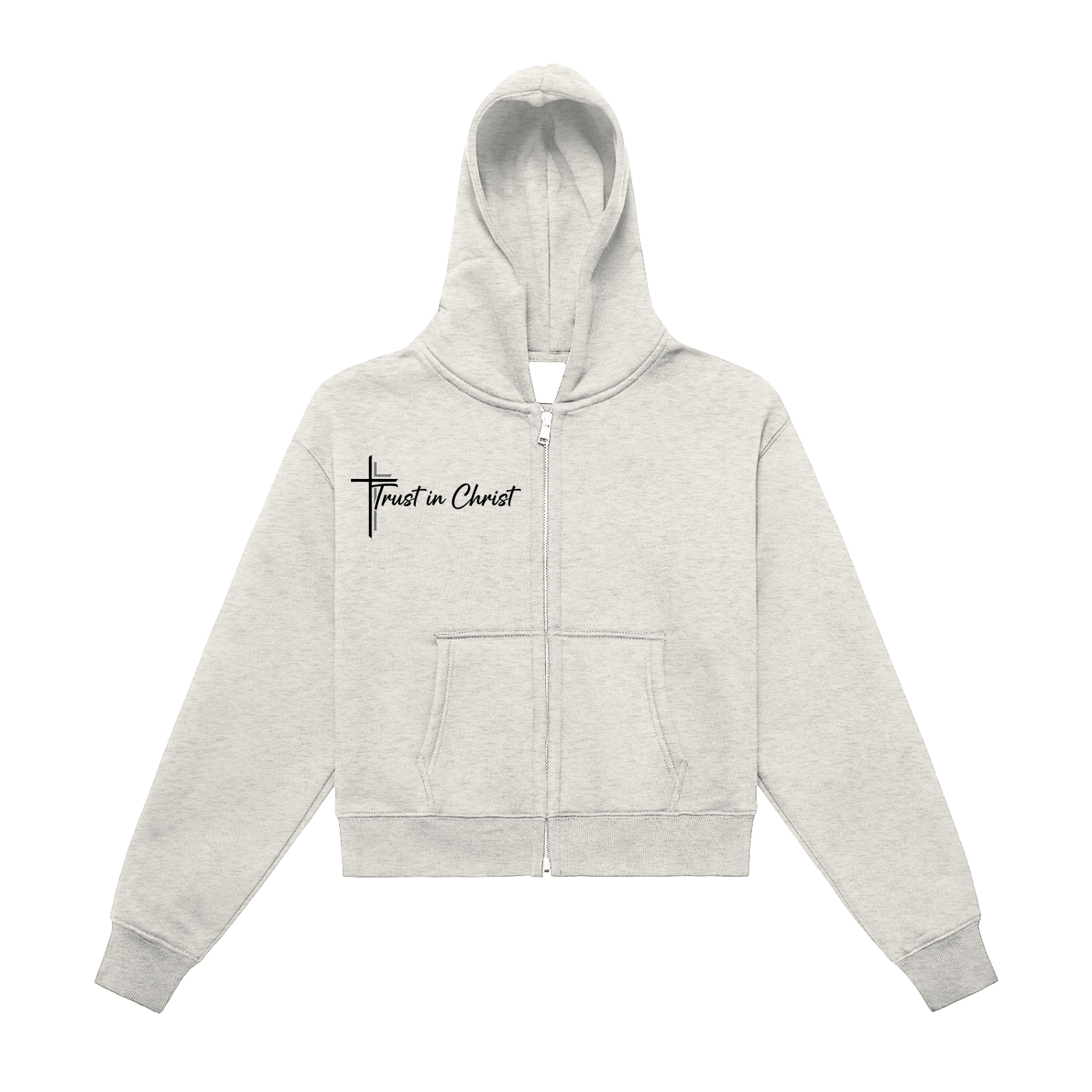 Fleeced Zip-Up Cropped Hoodie