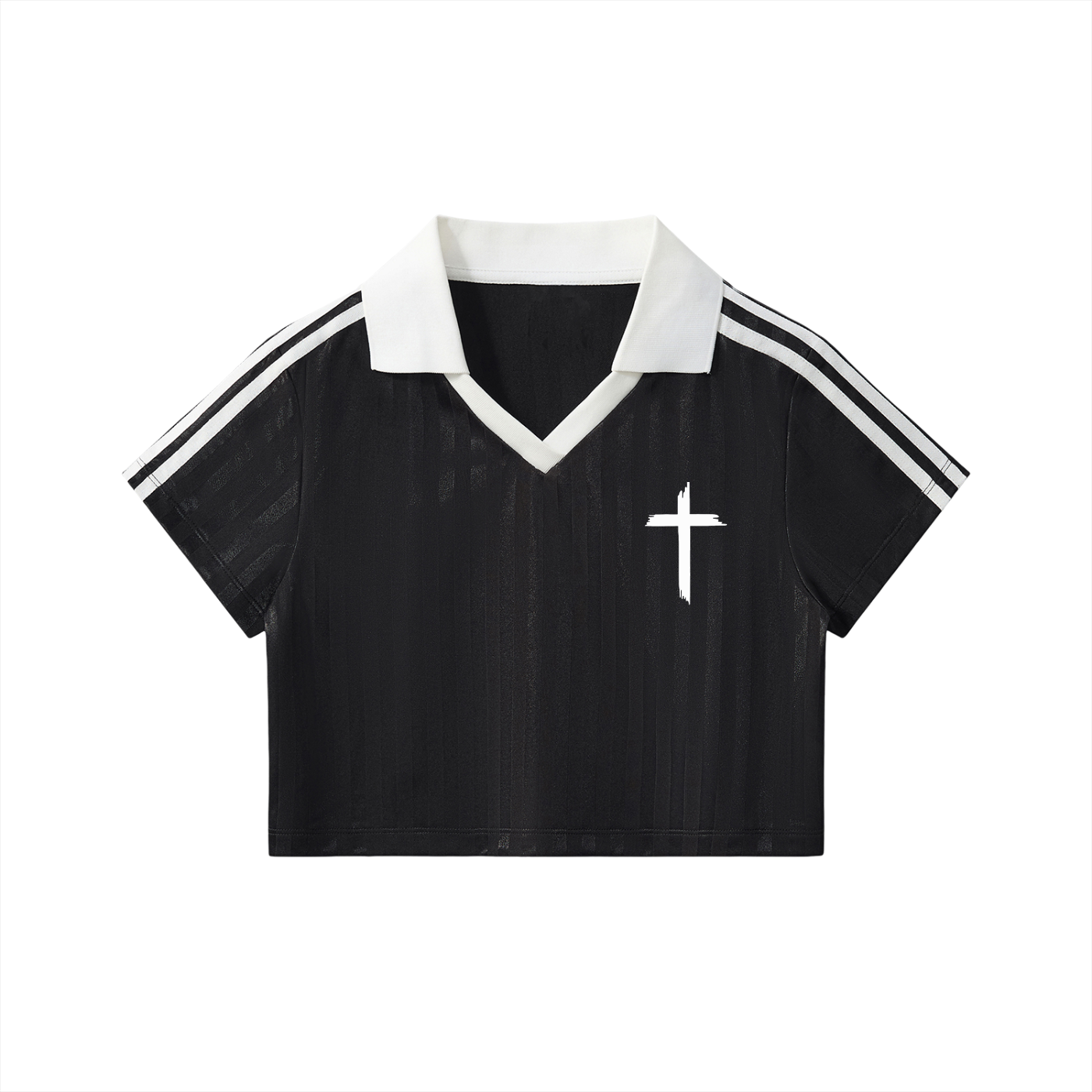 Contrast Collar Striped Cropped Jersey