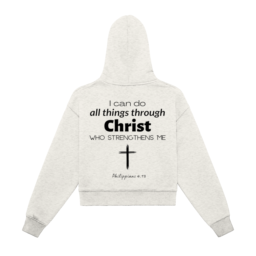 Fleeced Zip-Up Cropped Hoodie