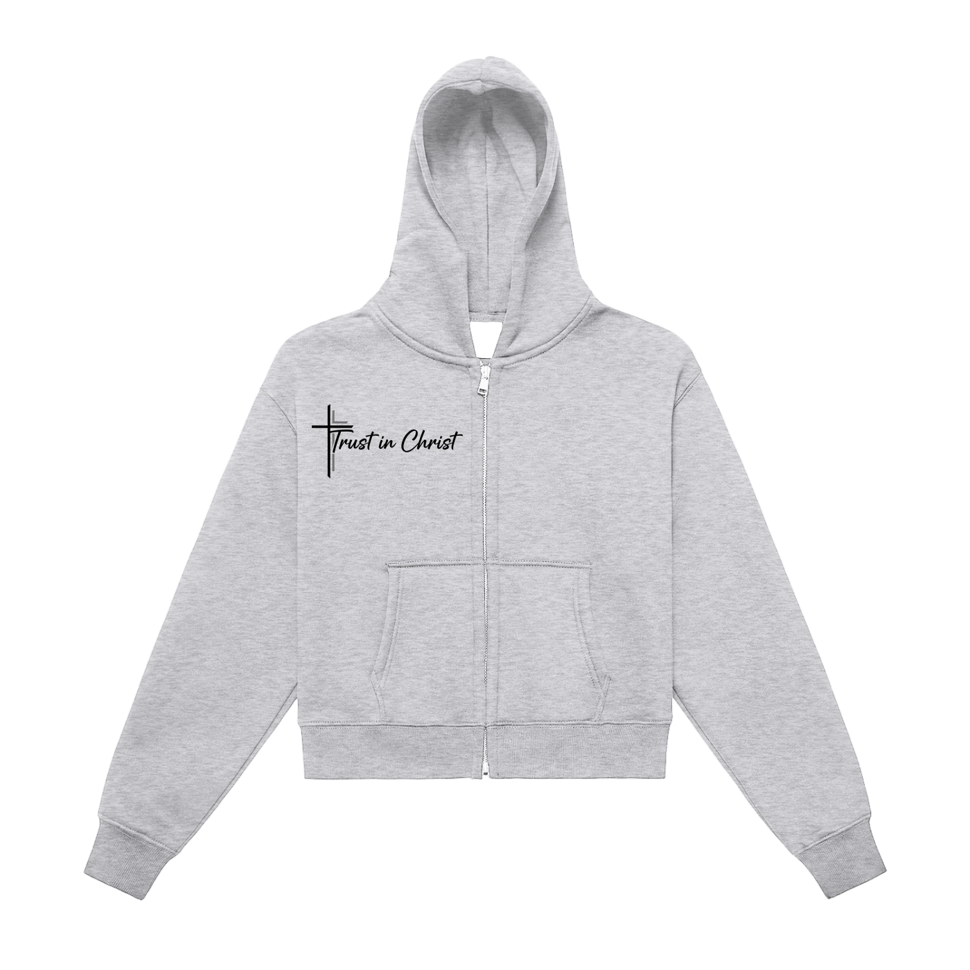 Fleeced Zip-Up Cropped Hoodie