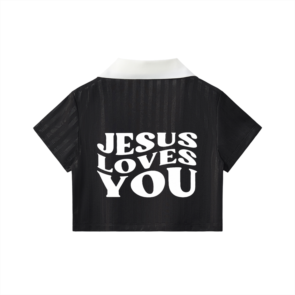 Contrast Collar Striped Cropped Jersey