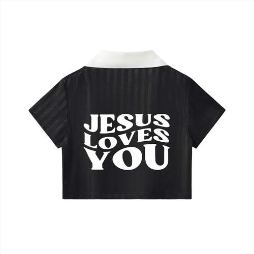 Contrast Collar Striped Cropped Jersey